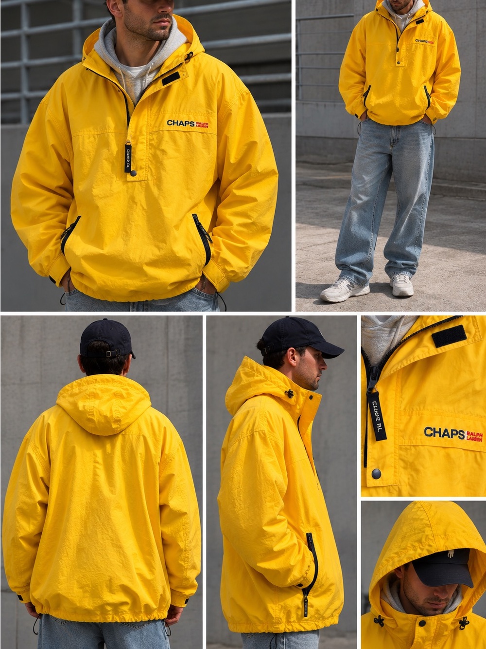 Chaps Ralph Lauren Yellow Hooded Windbreaker Jacket 90s